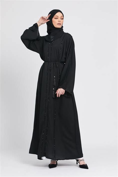 Black Closed Abaya With Embellished Piping Black Abaya Designs Black Hijab Abaya