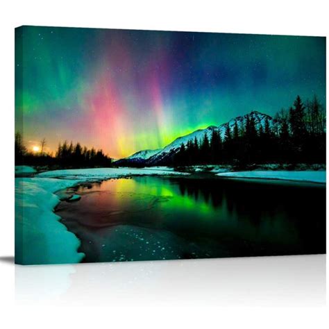 Aurora Borealis Canvas Wall Art Northern Lights Painting Landscape