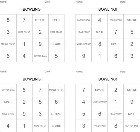 Bowling Bingo Cards Wordmint