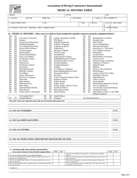 Printable Medical History Form
