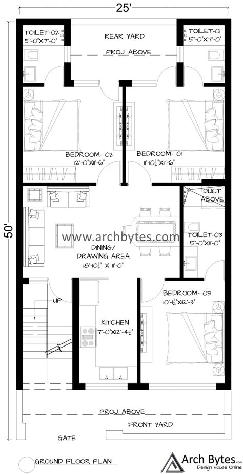 House Plan For 25 X 50 Feet Plot Size 139 Sq Yards Gaj Archbytes