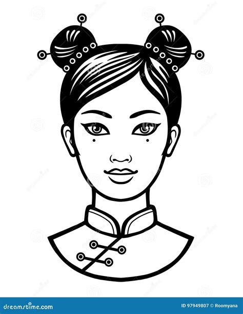 Portrait De La Jeune Fille Chinoise Avec Une Coiffure Antique