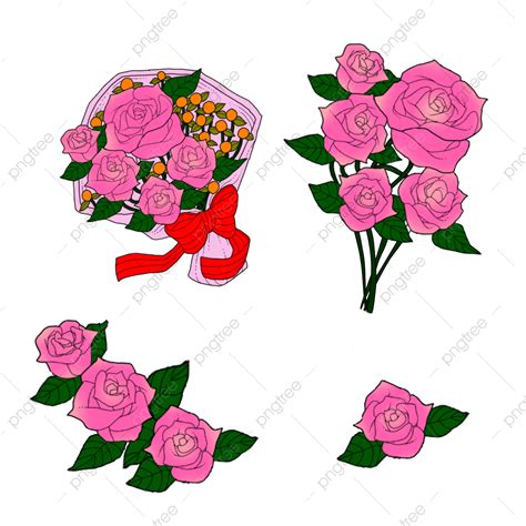 Gambar Set Bunga Bunga Pink Floral Bunga Bunga Merah Jambu Png