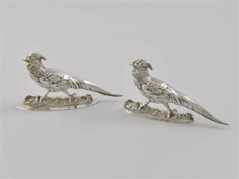 Matched Pair Of Edwardian Silver Pheasant Pepperettes Marked For