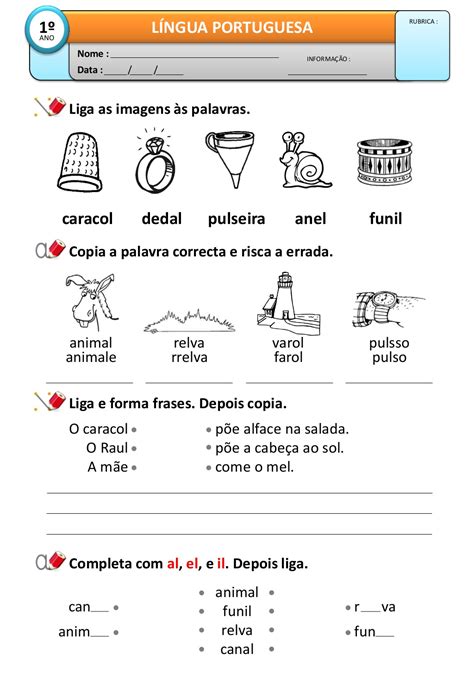 Atividades De Portugues Ortografia Al El Il Ol Ul