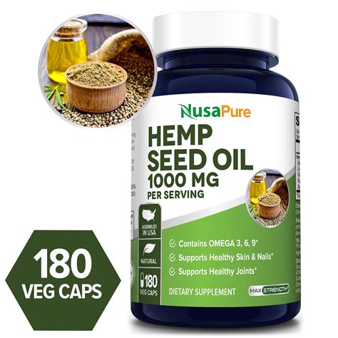 Premium Hemp Seed Oil 1000mg 180 Capsules Omega 3 Nusapure