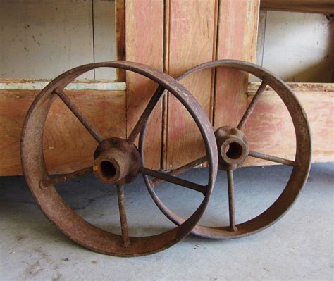 Antique Cast Iron Wagon Wheels Rustic Country Western Primitive