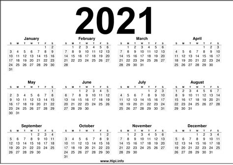 2021 Calendar Printable Free Free Download