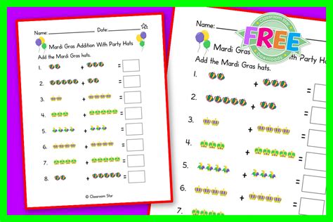 Mardi Gras Addition With Party Hats Classroom Star Worksheets