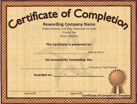 Certificate Of Completion Templates For Microsoft Word Templates