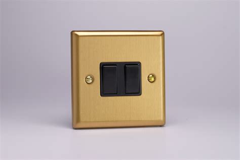 Varilight Classic Brushed Brass 2 Gang 10a 1 Or 2 Way Rocker Switch