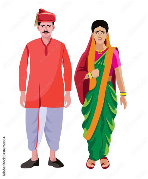 Pune Maharashtra Man And Woman Couple In Traditional Dress Stock Vector Adobe Stock