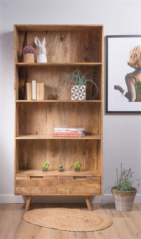 Retro Solid Mango Wood Tall Bookcase | Casa Bella Furniture UK