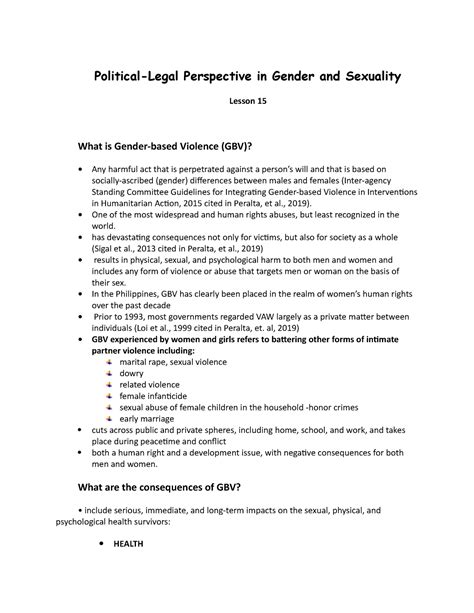 Political Legal Perspective In Gender And Sexuality 2019 One Of