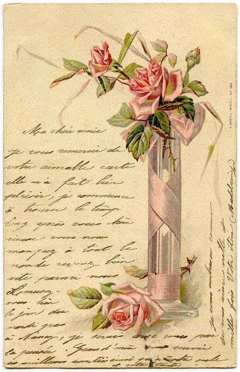 Romantic French Image Pink Roses Handwriting Graphics Fairy