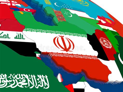 Iran dismisses saudi arabia accusations. Der Iran Auf Karte 3D Mit Flaggen Stock Abbildung ...