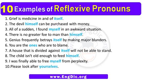 10 Examples Of Reflexive Pronouns In Sentences Engdic
