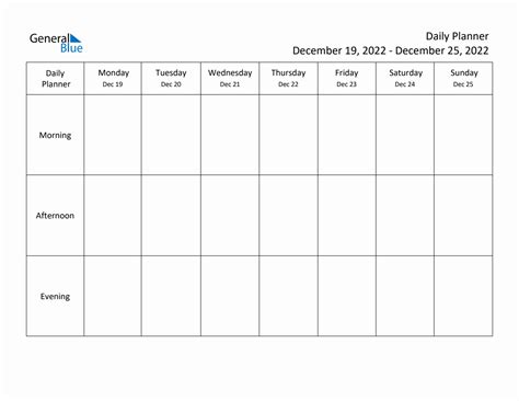 Daily Weekly Planner Template For The Week Of December 19