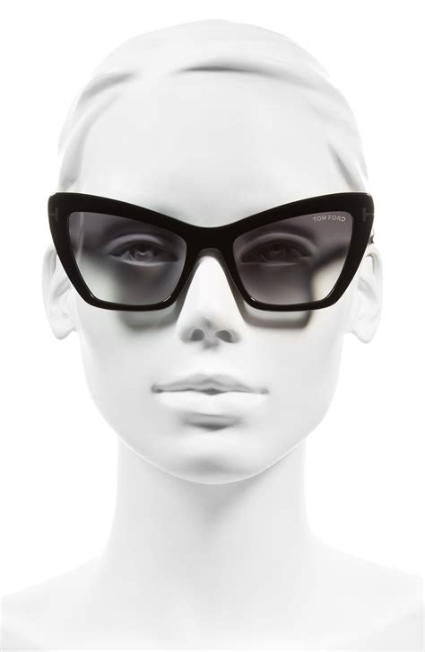 tom ford valesca 55mm cat eye sunglasses shiny black gradient smoke