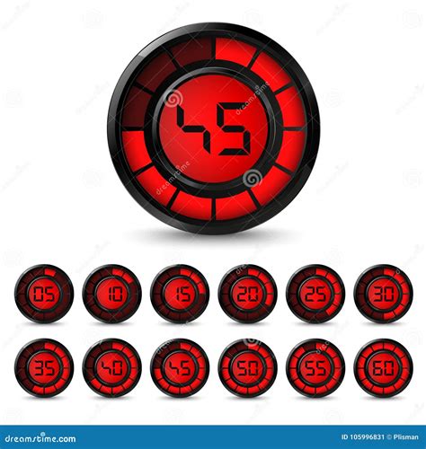 Digital Black Red Timer with Five Minutes Interval Stock Vector