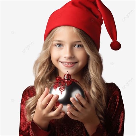 Garota Vestida Com Chapéu De Papai Noel Segurando Com Decorações De Natal Png Menina Santa