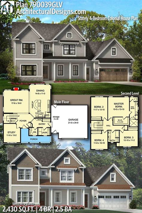 Plan 790039GLV Stately 4 Bedroom Colonial House Plan Colonial House