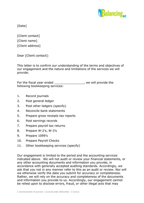 At the end of the. Sample Engagement Letter throughout Bookkeeping Letter Of ...