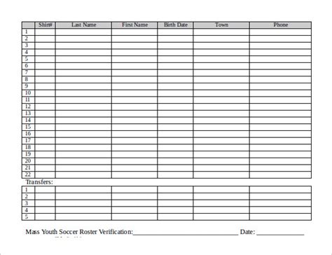 Free 9 Soccer Team Roster Samples In Pdf Ms Word