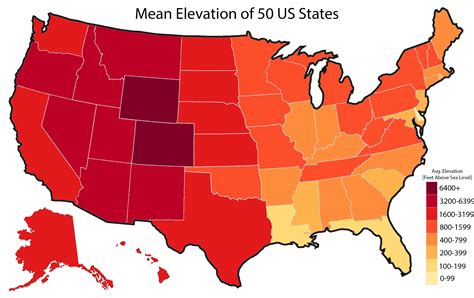 Average Elevation of 50 US States[OC] : dataisbeautiful