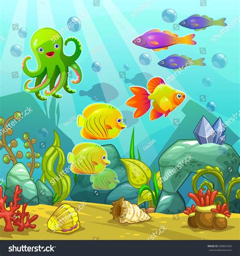 Cartoon Underwater Landscape Vector Undersea Illustration Stock Vector