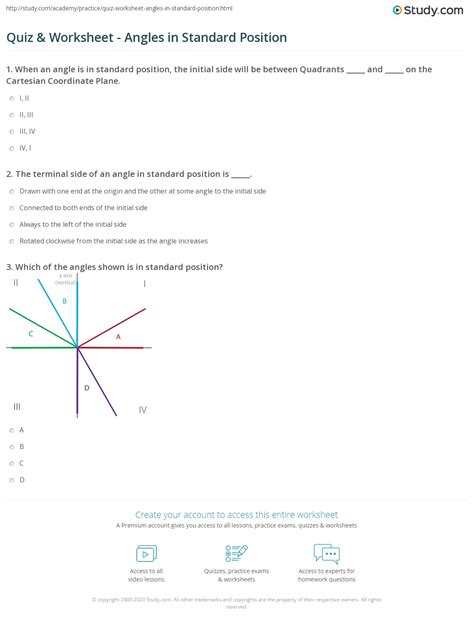 Check spelling or type a new query. Quiz & Worksheet - Angles in Standard Position | Study.com