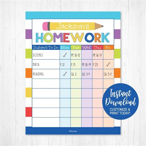 Homework Organizer Homeschool Daily Routine Chart 85x11 Etsy