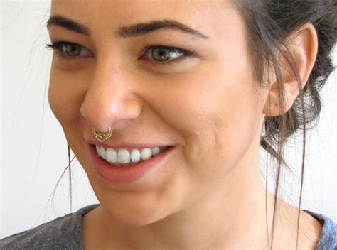 Gold Septum Ring Solid 14k Yellow Gold Seal Nose Ring Septum Jewelry Indian Septum