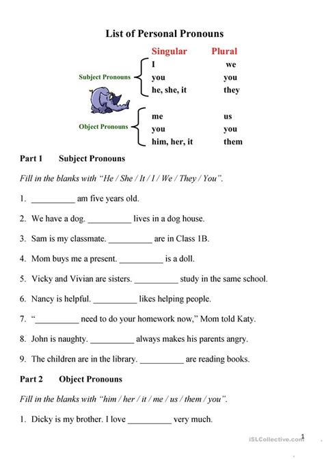 A personal pronoun is a pronoun (a word that functions as and acts as a substitute for a noun or nouns) that represents a grammatical person within a . Personal Pronouns - English ESL Worksheets for distance ...