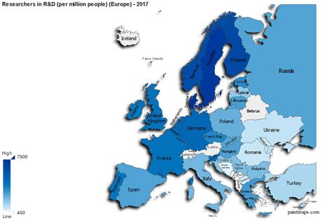 Researchers In Randd Per Million People On Europe Map