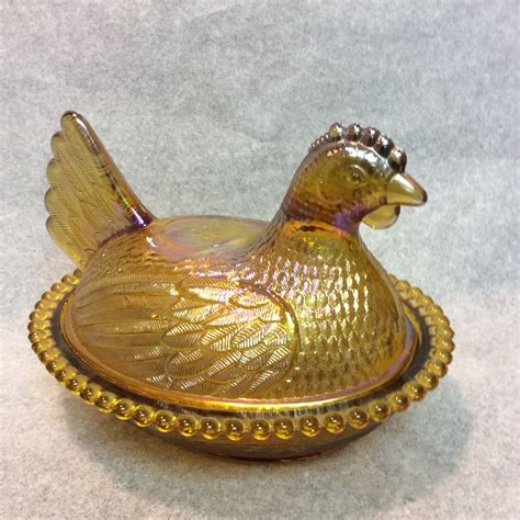 Rare Amber Carnival Glass Hen On Nest By Timestincup On Etsy