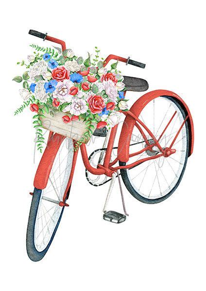 Bicycle With Basket Printable Bike Wall Art Bike Print Red Rustic Home