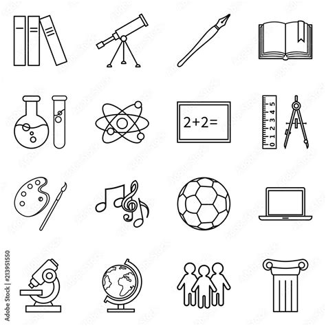 Vector Set Of Black Outline Icons School Subject Icons Stock Vector