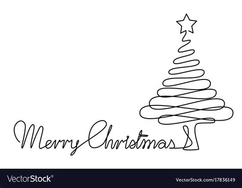 Christmas Tree One Line Drawing Royalty Free Vector Image