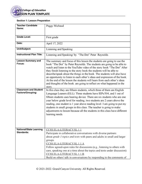 Elm 480 Listening And Speaking Coe Lesson Plan Lesson Plan Template