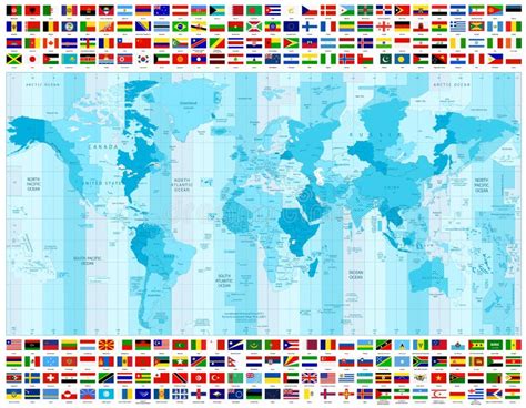 Fusos Hor Rios Do Mapa Do Mundo E Toda A Cole O Das Bandeiras Do Mundo Ilustra O Do Vetor