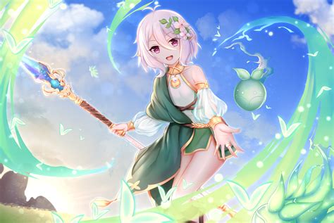 Blush Chao Wu Xing Xian Clouds Flowers Natsume Kokoro Pointed Ears Princess Connect Purple Eyes