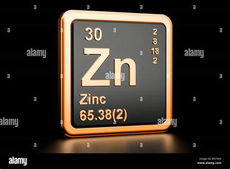 Zinc Zn Chemical Element 3d Rendering Isolated On Black Background