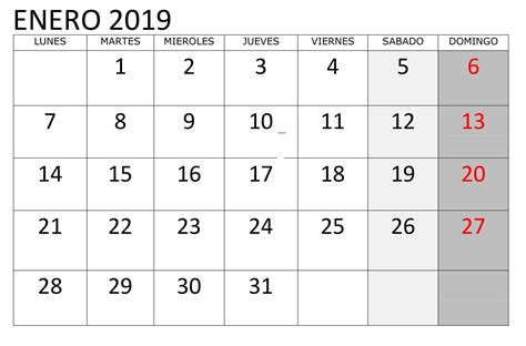 Calendario Enero 2019 Para Imprimir Cuadro Calendario Enero Calendario