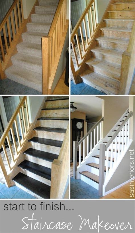 Carpeted Stairs To Wood Stair Makeover Staircase Makeover Diy Stairs