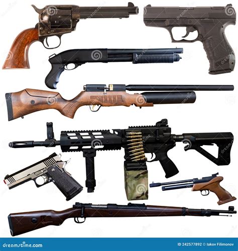 Diferentes Tipos De Armas De Fogo Isoladas Sobre Fundo Branco Foto De