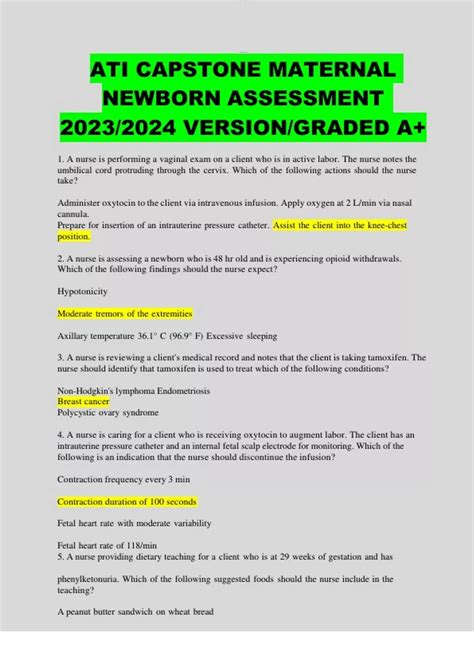 ATI CAPSTONE MATERNAL NEWBORN ASSESSMENT 2023/2024 VERSION/GRADED A+