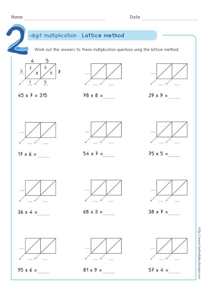 2 Digit By 2 Digit Lattice Multiplication Worksheets