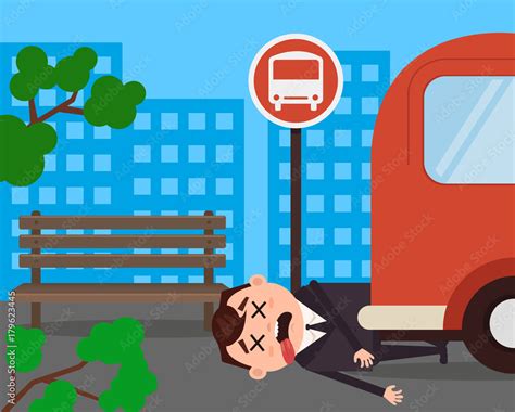 Unfortunately Businessman Office Worker Character Hit By Bus Vector