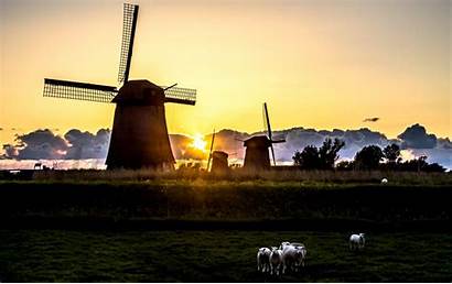 Windmills Dutch Mill Windmill Holland Sunset Alkmaar